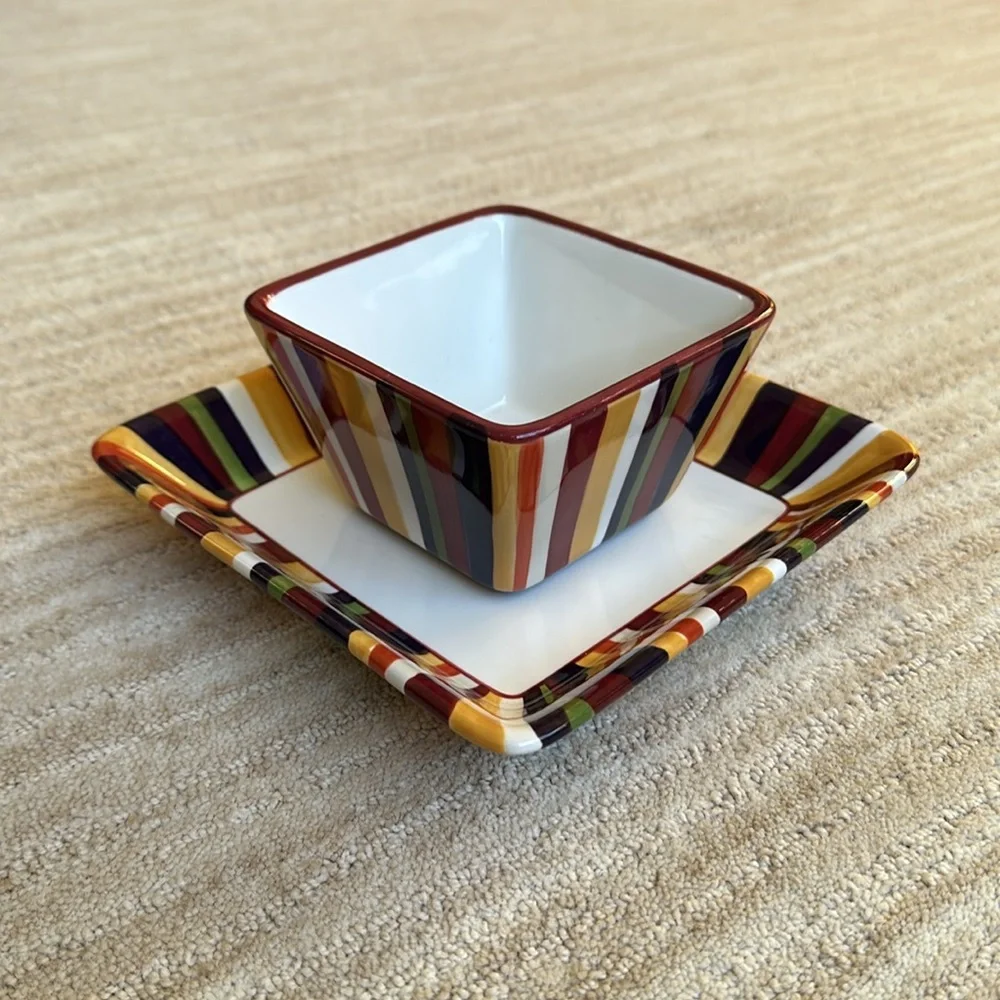 The Pampered Chef Simple Additions Stripe Set Plate and Square Bowl Entertaining